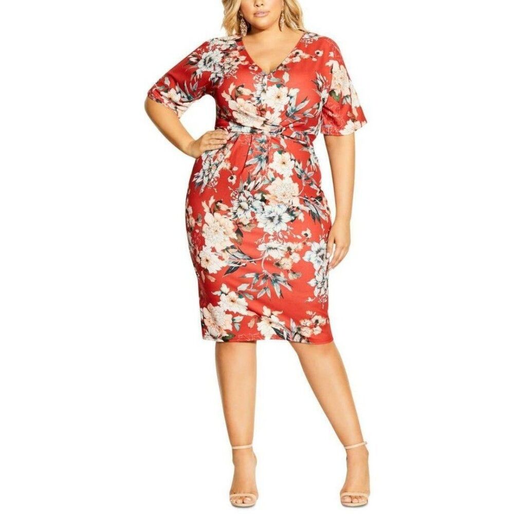City Chic Floral Seduction Twist-Front Sheath Dress Plus Size 22 NWT